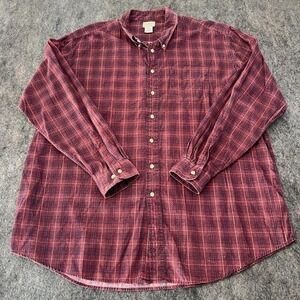 LL Bean red corduroy flannel button down plaid shirt  100% cotton mens XXL tall